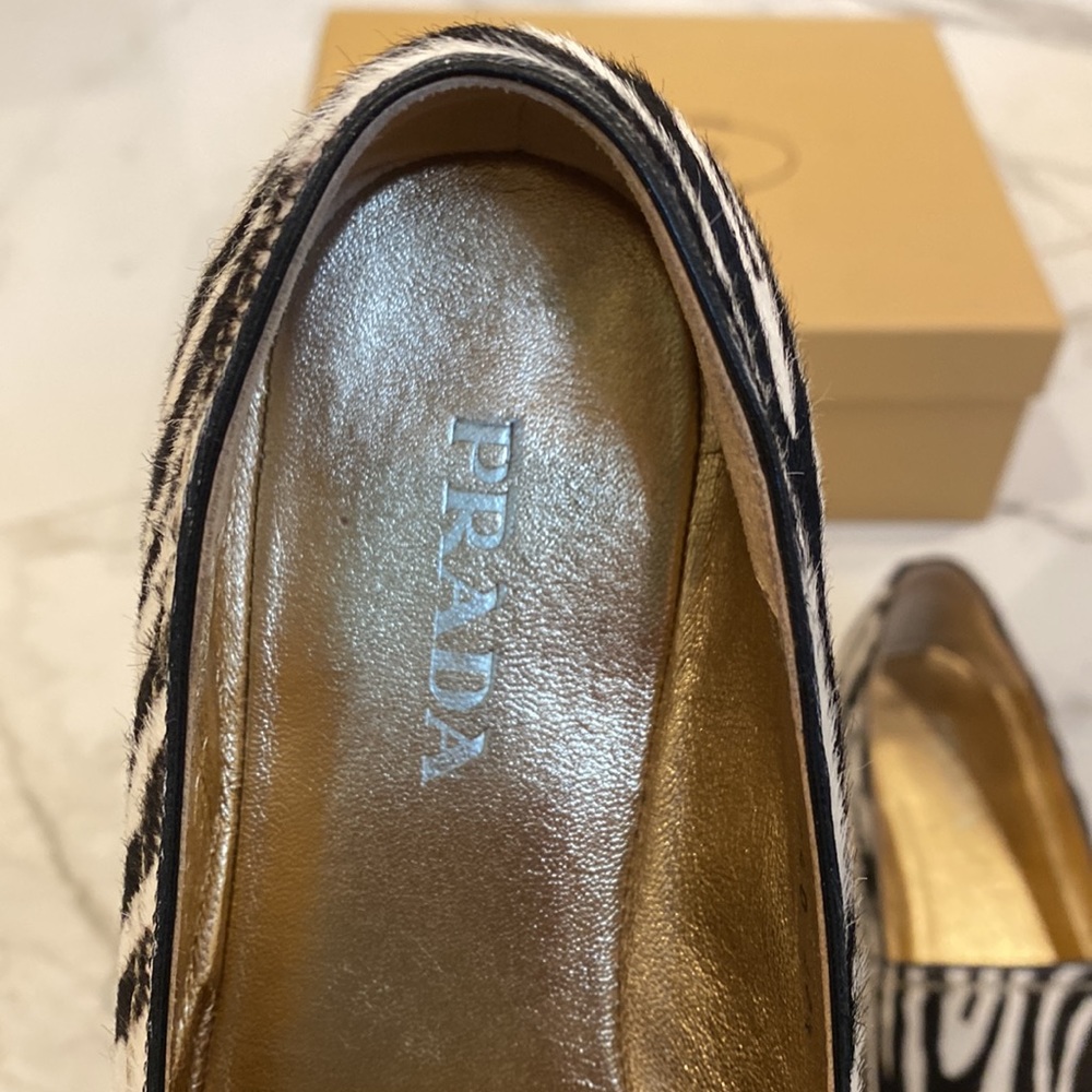 Prada Zebra Print Calf Hair Platform Espadrille Wedge Sandals Size 10.5 - Picture 4 of 9
